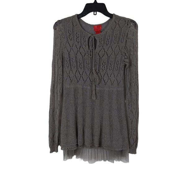 V Christina | Gray Taupe Crochet Knit Boho Layered Sweater | Size M - Picture 1 of 8